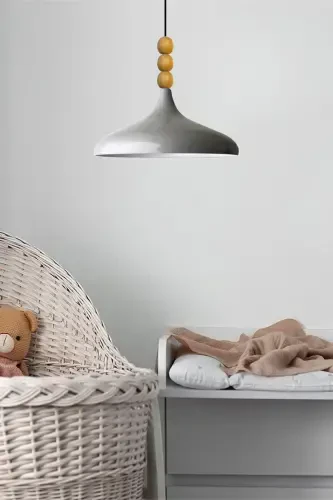 Gri Champion Ahşap Boncuklu Tekli Avize Sarkıt Salon Mutfak Butik Lamba-gri - BAMYUM (1)