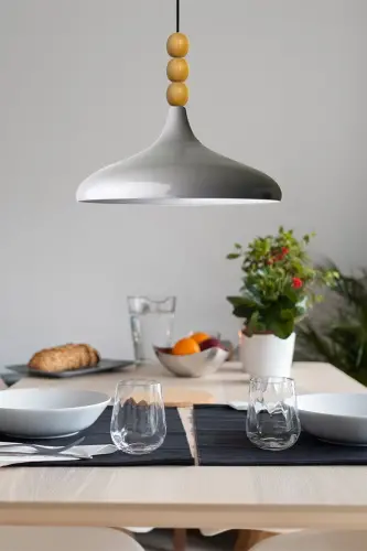 Gri Champion Ahşap Boncuklu Tekli Avize Sarkıt Salon Mutfak Butik Lamba-gri - 4