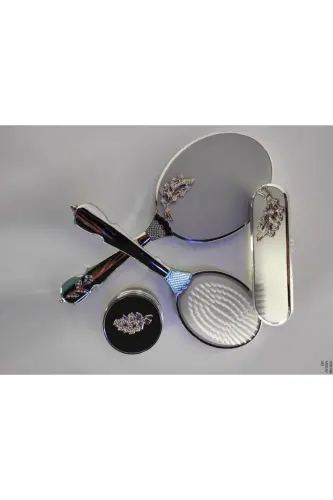 Gri Çiçek Desenli Ayna Tarak Seti-GRİ - 3