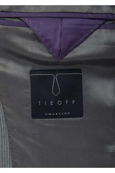 Gri Çizgili Zeroweight Slim Fit %100 Yün Takım Elbise - 5