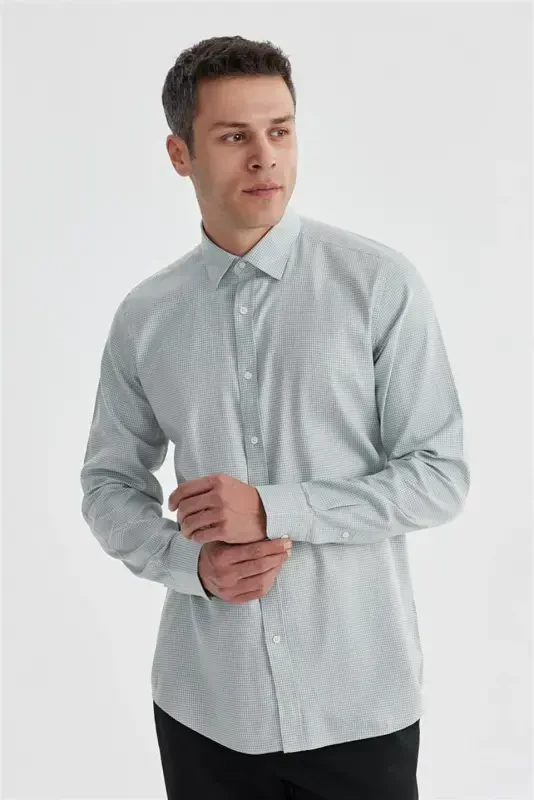 Gri Comfort Fit %100 Pamuk Piti Kare Gömlek - 4
