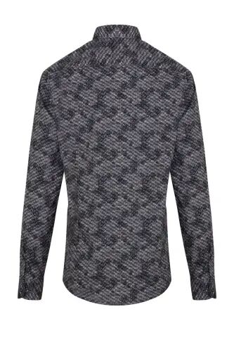 Gri Comfort Fit Baskılı 100% Pamuk Düğmeli Yaka Uzun Kollu Casual Gömlek - GRİ B.1 - Hatemoğlu (1)