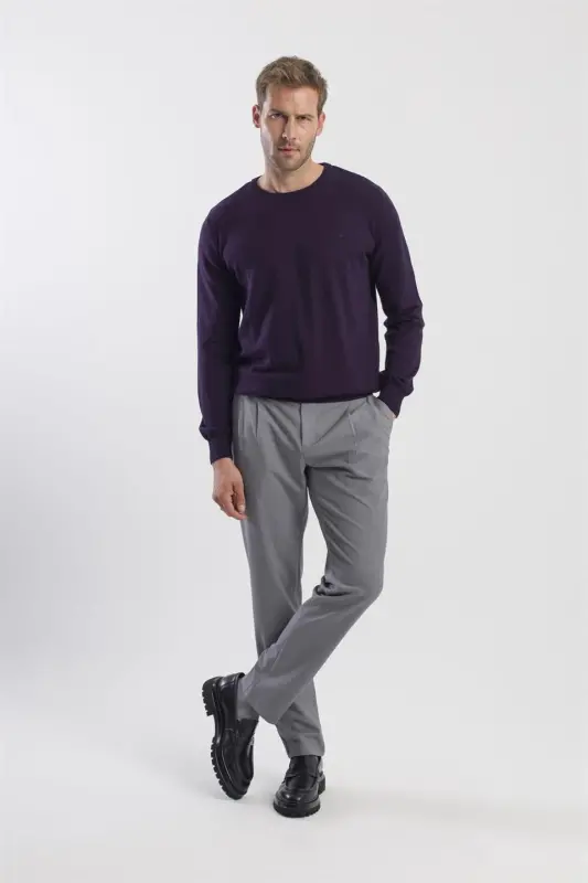 Gri Comfort Fit Çift Cep Kapaklı Pileli Yan Cep Pantolon - 2