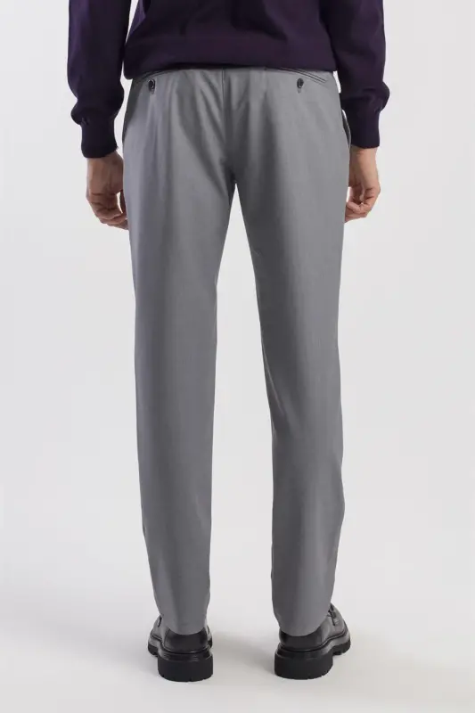 Gri Comfort Fit Çift Cep Kapaklı Pileli Yan Cep Pantolon - 4