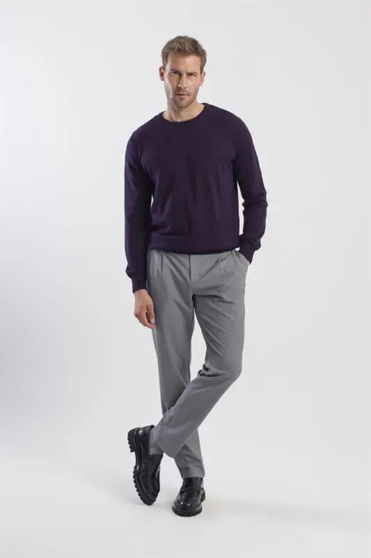 Gri Comfort Fit Çift Cep Kapaklı Pileli Yan Cep Pantolon - 2