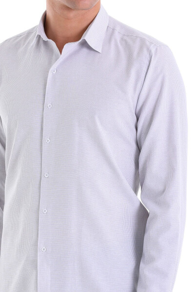 Gri Comfort Fit Çizgili Pamuklu Slim Yaka Uzun Kollu Casual Gömlek - Gri K. - 5