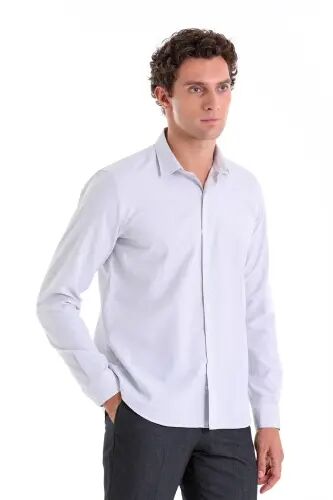 Gri Comfort Fit Çizgili Pamuklu Slim Yaka Uzun Kollu Casual Gömlek - Gri Ç. - Hatemoğlu (1)