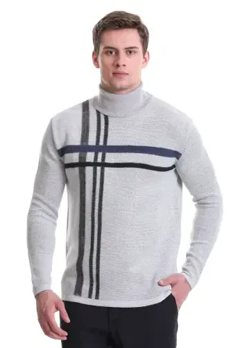 Gri Comfort Fit Desenli Balıkçı Yaka Yünlü Triko Kazak-Gri - HATEMOĞLU (1)