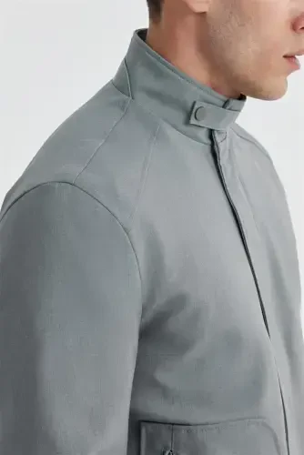 Gri Comfort Fit Dik Yaka Casual Mont - 3