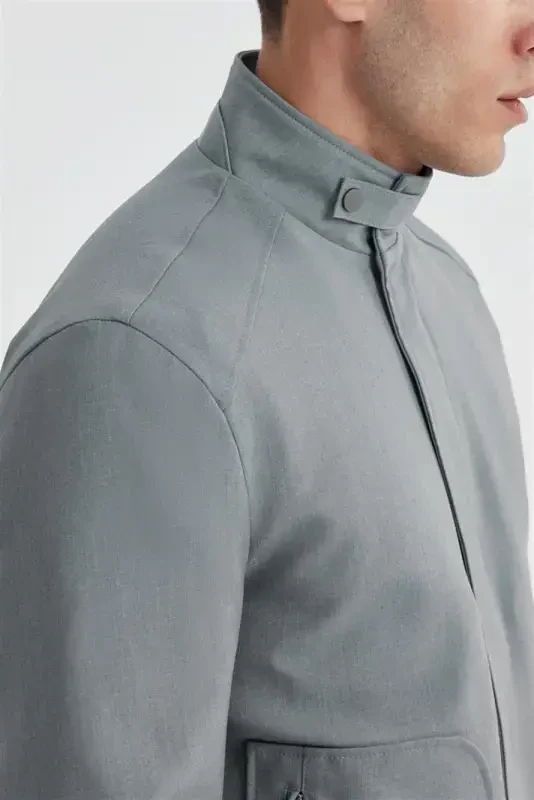 Gri Comfort Fit Dik Yaka Casual Mont - 3