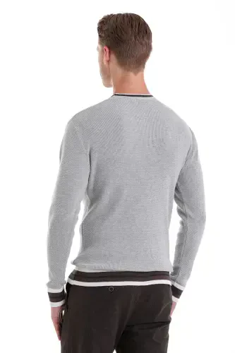 Gri Comfort Fit Düz Pamuklu Bisiklet Yaka Casual Triko Kazak-A.Gri - 6