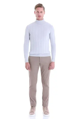 Gri Comfort Fit Fitilli Balıkçı Yaka Yünlü Yün Kazak-A.Gri - 4