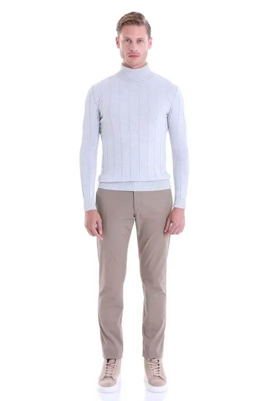 Gri Comfort Fit Fitilli Balıkçı Yaka Yünlü Yün Kazak-A.Gri - 4