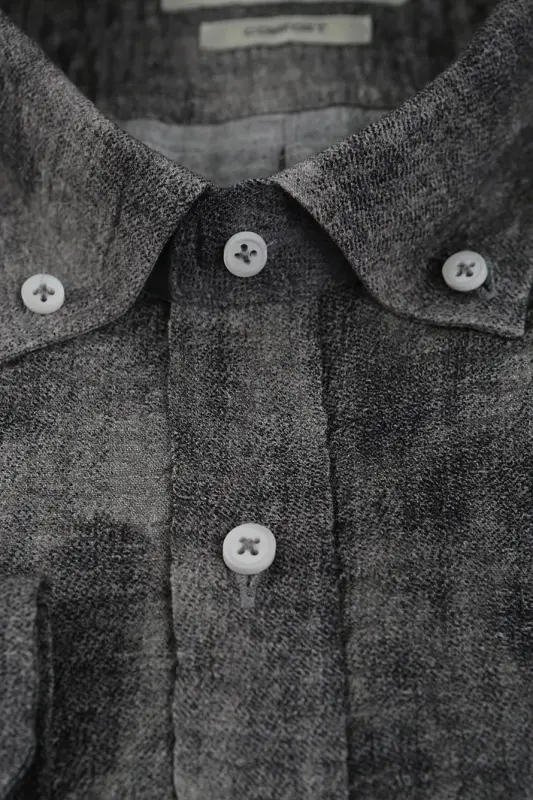 Gri Comfort Fit Gofre Kumaş Düğmeli Yaka Desenli Gömlek - 2