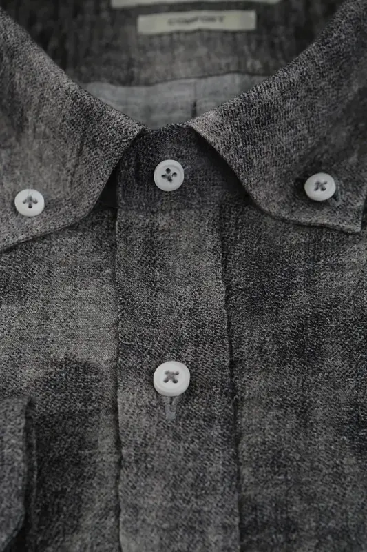 Gri Comfort Fit Gofre Kumaş Düğmeli Yaka Desenli Gömlek - 2