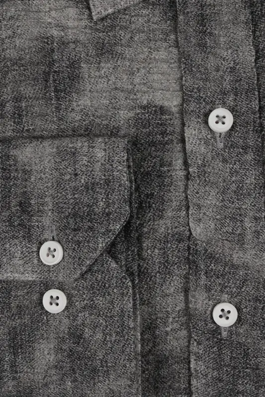 Gri Comfort Fit Gofre Kumaş Düğmeli Yaka Desenli Gömlek - 3