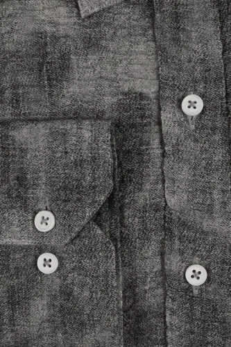 Gri Comfort Fit Gofre Kumaş Düğmeli Yaka Desenli Gömlek - 3
