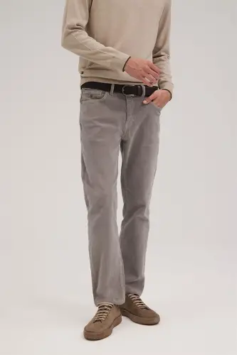 Gri Comfort Fit Kadife Spor Pantolon - 1