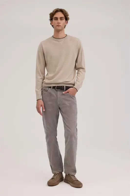 Gri Comfort Fit Kadife Spor Pantolon - 2