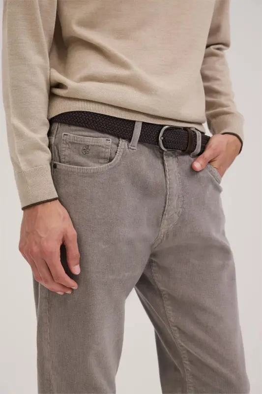 Gri Comfort Fit Kadife Spor Pantolon - 3