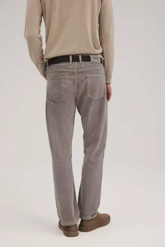 Gri Comfort Fit Kadife Spor Pantolon - 4