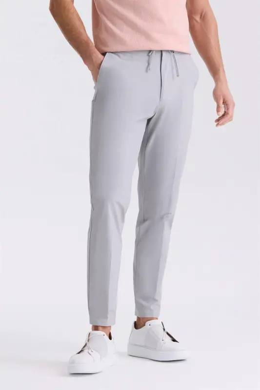 Gri Comfort Fit Beli Lastikli Jogger Pantolon - 1