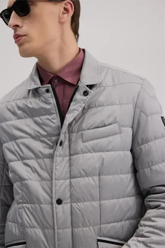 Gri Comfort Fit Dik Yaka Fermuarlı Şişme Mont - 3