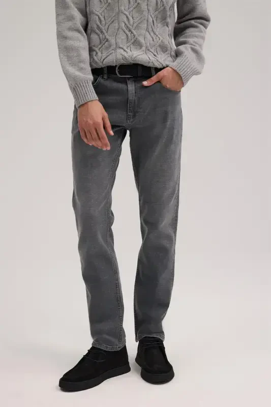 Gri Comfort Fit Pamuklu Esnek Jean Kot Pantolon - 1
