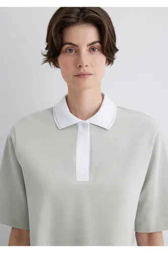 Gri Crop Polo Tişört Crop / Kısa Kesim 1613000-70083 - Gri-70083 