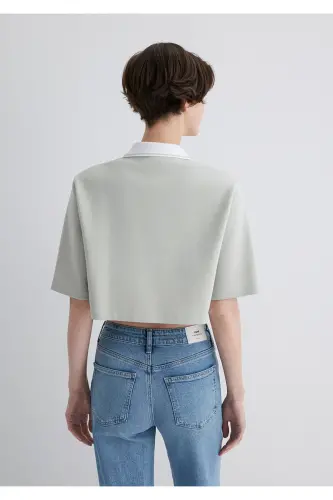 Gri Crop Polo Tişört Crop / Kısa Kesim 1613000-70083 - Gri-70083 - 6