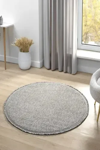 Gri Daire Yuvarlak Saçaklı Modern Dokuma Halı GRİ DAİRE-Gri 3 - ELIZ HOME (1)