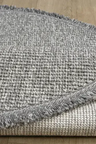 Gri Daire Yuvarlak Saçaklı Modern Dokuma Halı GRİ DAİRE-Gri 3 - 5