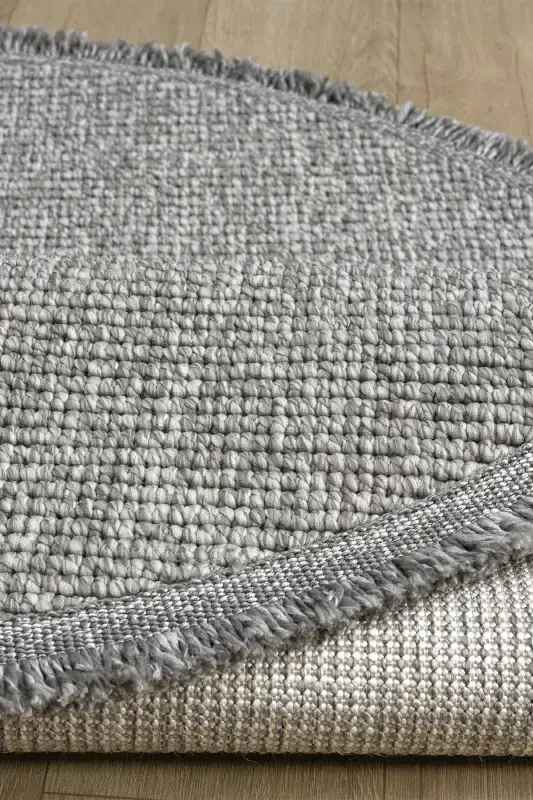 Gri Daire Yuvarlak Saçaklı Modern Dokuma Halı GRİ DAİRE-Gri 3 - 5