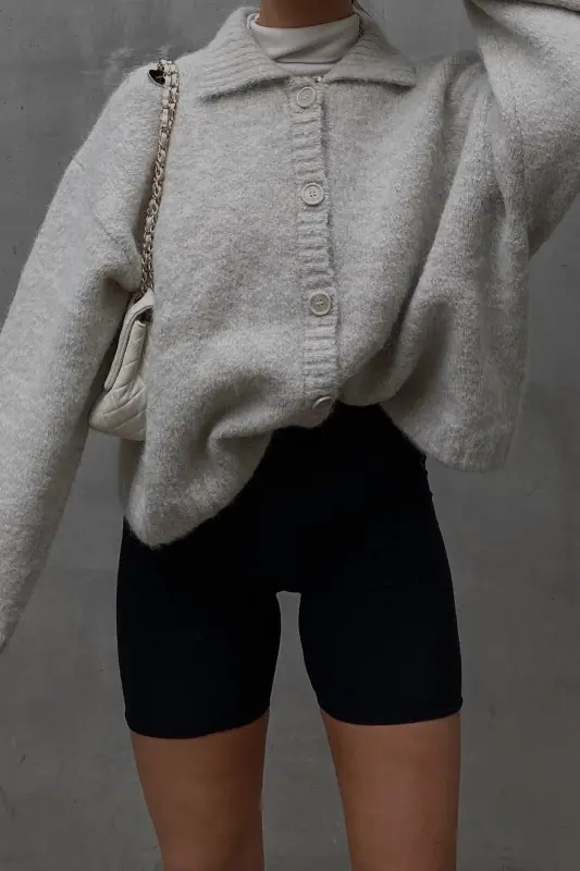 Gri Düğmeli Triko Kazak Hırka MG1957-Gri - 2