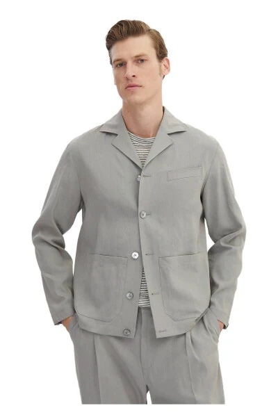 Gri Düz Casual Fit Keten Karışımlı Takım Elbise - RAMSEY