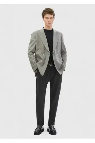 Gri Düz Comfort Fit %100 Yün Ceket - 2