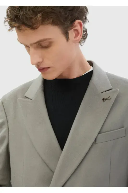 Gri Düz Comfort Fit %100 Yün Ceket - 5