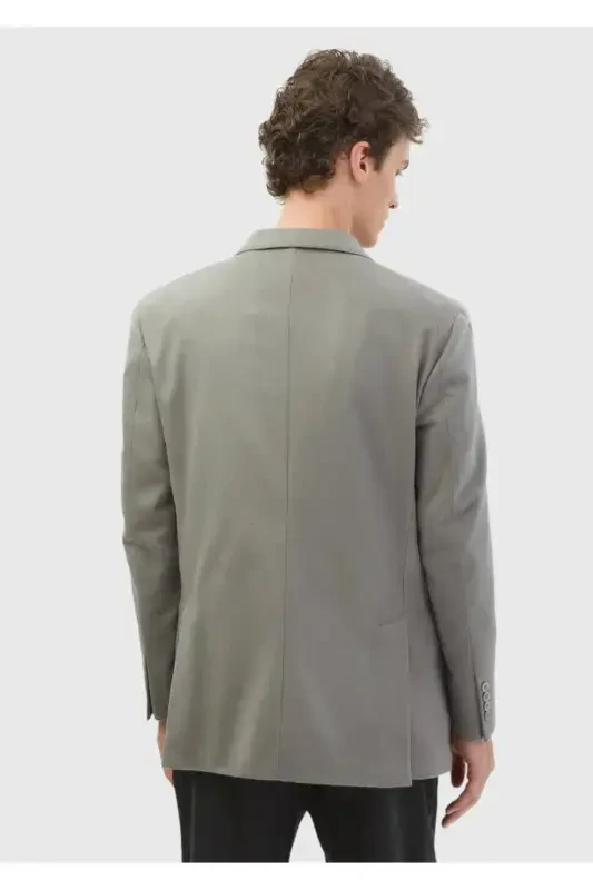Gri Düz Comfort Fit %100 Yün Ceket - 6