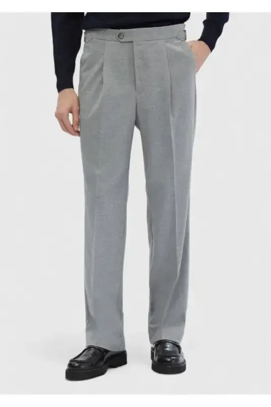 Gri Düz Dokuma Loose Fit Casual Pantolon - 2