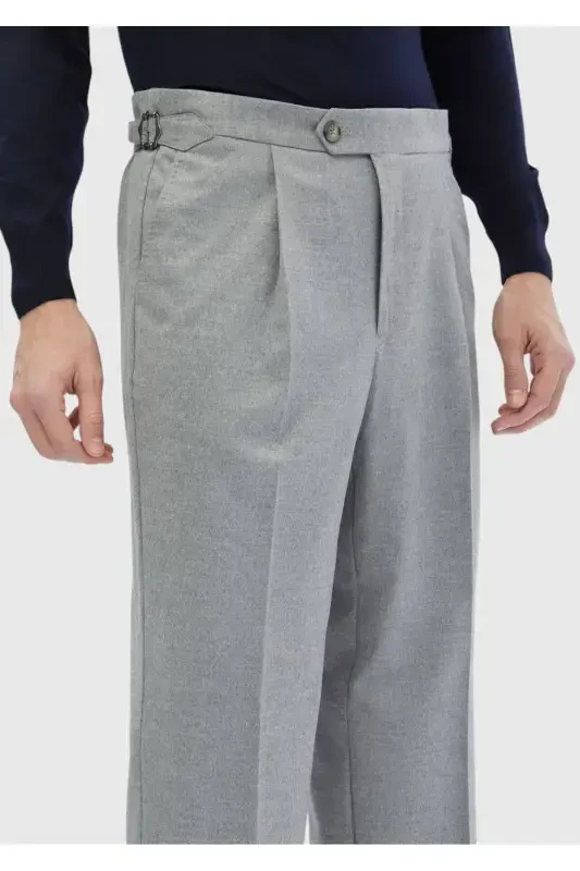 Gri Düz Dokuma Loose Fit Casual Pantolon - 4