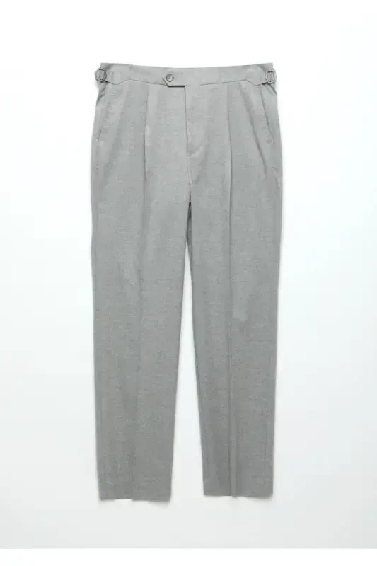 Gri Düz Dokuma Loose Fit Casual Pantolon - 7