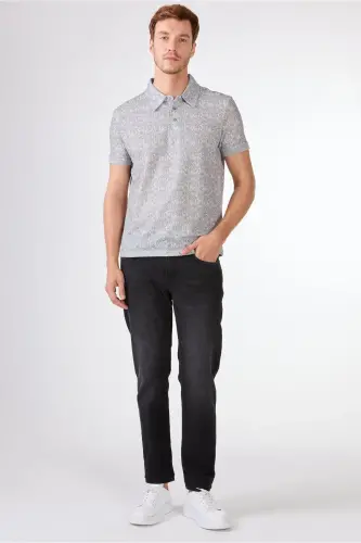 Gri Erkek Ekstra Slim Fit Desenli Casual Polo Yaka T-shirt-GRİ - DUFY (1)