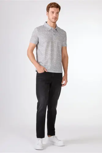 Gri Erkek Ekstra Slim Fit Desenli Casual Polo Yaka T-shirt - GRİ - 3