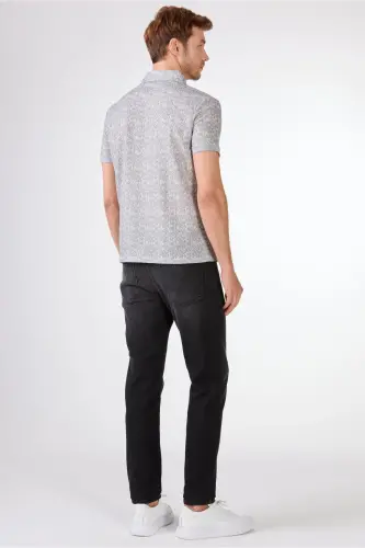 Gri Erkek Ekstra Slim Fit Desenli Casual Polo Yaka T-shirt - GRİ - 4
