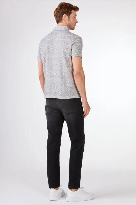 Gri Erkek Ekstra Slim Fit Desenli Casual Polo Yaka T-shirt - GRİ - 4