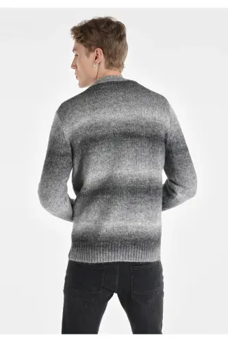 Regular Fit Yuvarlak Yaka Baskılı Erkek Gri Kazak - GRİ - COLIN'S (1)