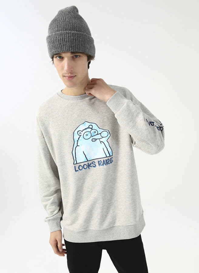 Gri Erkek Oversize Sweatshirt, Yaka Detaylı - 3