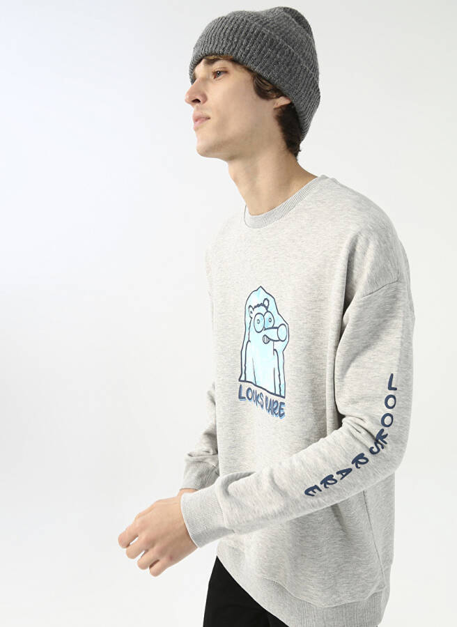 Gri Erkek Oversize Sweatshirt, Yaka Detaylı - 4