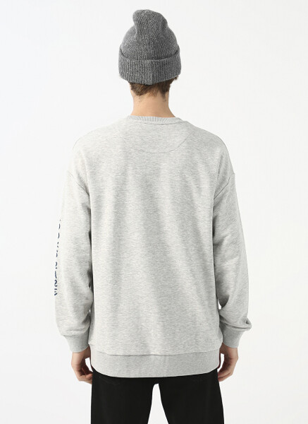 Gri Erkek Oversize Sweatshirt, Yaka Detaylı - 5