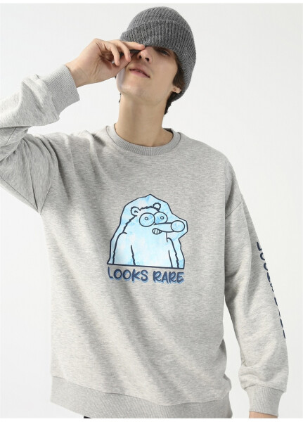 Gri Erkek Oversize Sweatshirt, Yaka Detaylı - 7